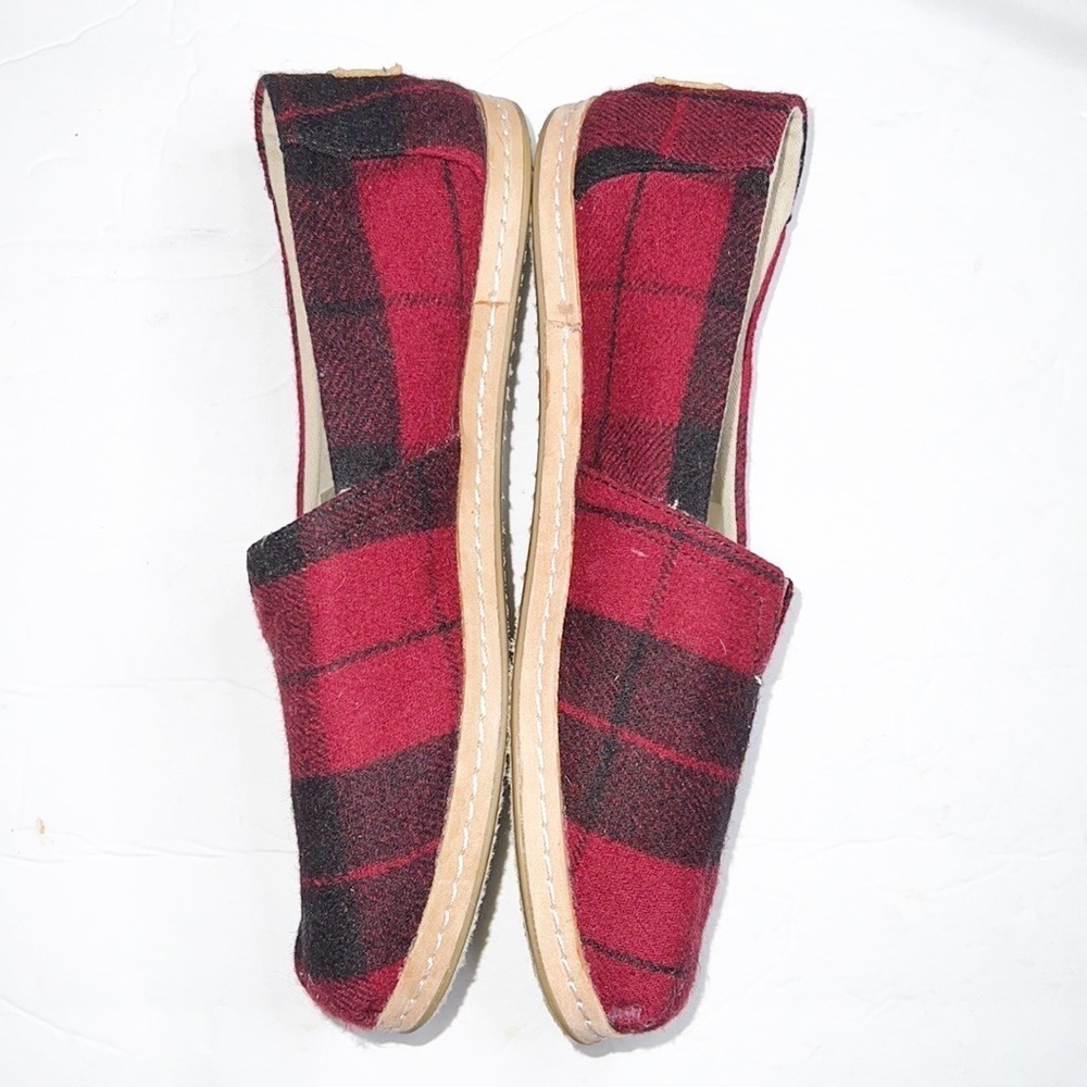 Toms Alpargata Classic Buffalo Check Plaid Red And Black Felt Slip On Flats - Picture 6 of 10